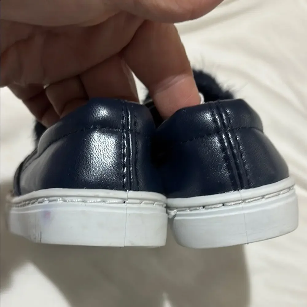Capellini 11 Kids navy Glitter Slip-On Shoes with Faux Fur Pom nwt
